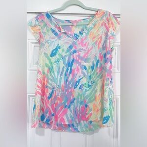 Lilly Pulitzer Shelley Tunic Top in Sparkling Sands Pattern 100% Rayon Sz Small